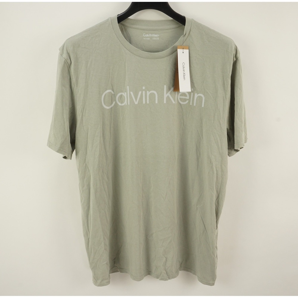 New Calvin Klein Men's XL Short Sleeve Big Logo Fog Gray Stretch Crew‎ T-Shirt